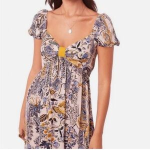 Sweetheart Neckline Maxi Dress w/Blue & Yellow Accents